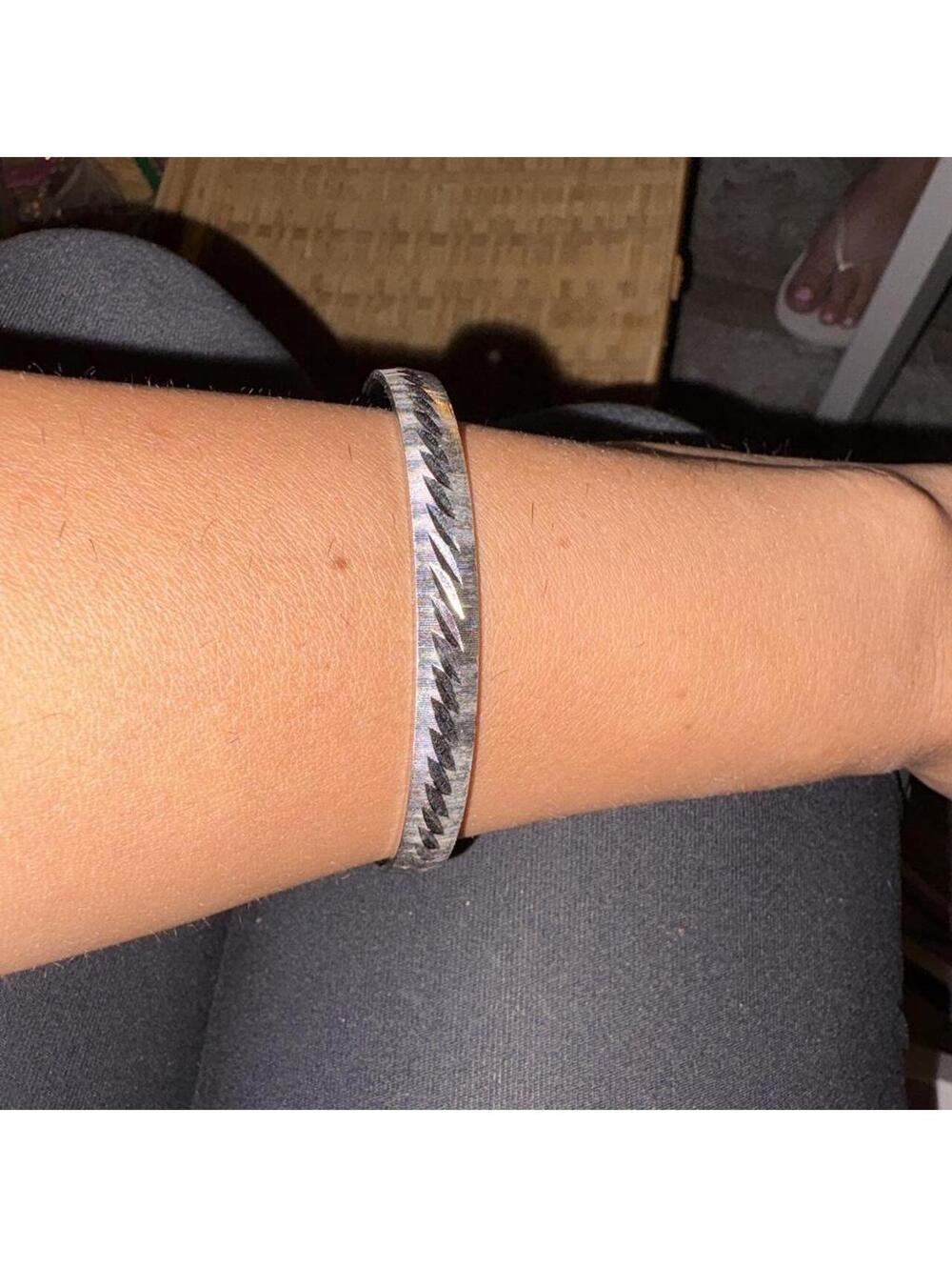 Vintage Monet Silver plated brushed, textured, etched bangle bracelet. #vintage#